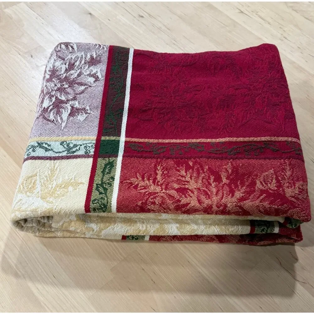 Fall Harvest Jacquard Woven Tablecloth Autumn Leaves Burgundy Gold 54x87 Decor